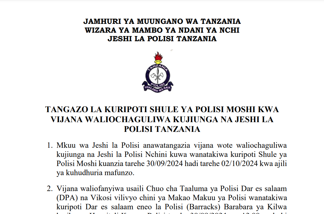 Majina ya Walioitwa Kwenye Usaili jeshi la Polisi 